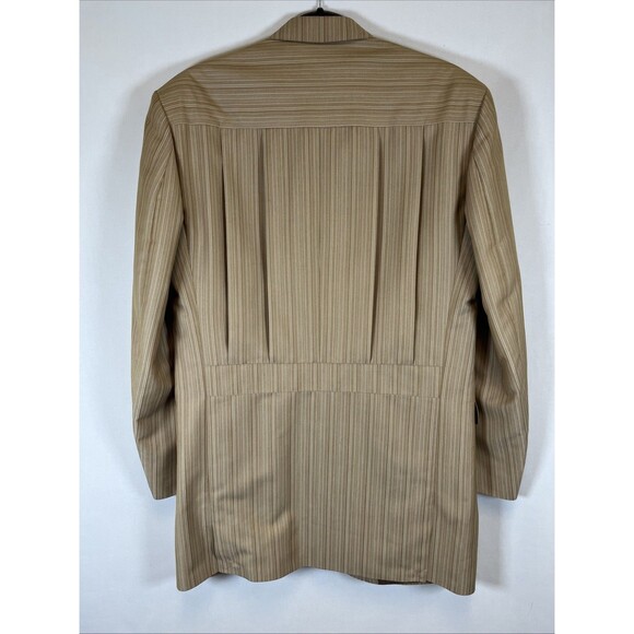 2pc EJ Samuel Tan Cream Stripe Sport Coat 4 Btn Jacket Blazer and Vest 38R New - Picture 2 of 8